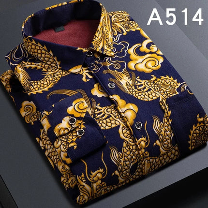 Thickened Fleece Men's Casual Shirt Warm Plaid Set Winter Wear Comfortable Breathable Fashionable Chinese Brand Clothing