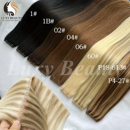 Brown Butterfly Hole Weft Hair Extensions Straight Invisible Twin Tab Weft Natural Blonde P4-27 Hole Weft Human Hair Extensions