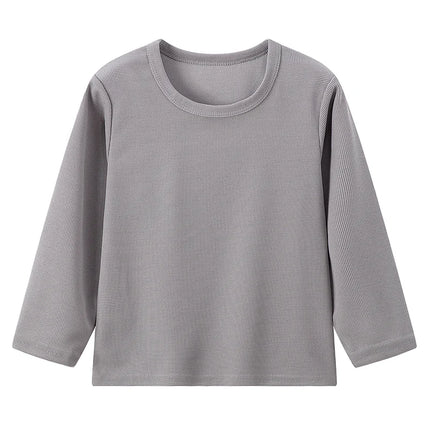 Children's Autumn Solid Color Simple Versatile Long-Sleeve T-shirt Boys' Casual Sports Shirt Girls' Fashion Round-Neck Sweatshirt