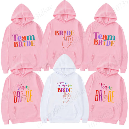 French Girls Hoodies: Future Bride & Team Bride Printed Pullover, Long Sleeve Sweatshirts for Bachelorette Party Single Farewell