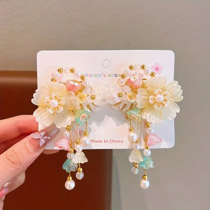 Kids Accessories Chinese Silk Butterfly Pin - Embroidery Tassel Danglers Coming-of-Age Ceremony Collection Butterfly Hair Clip