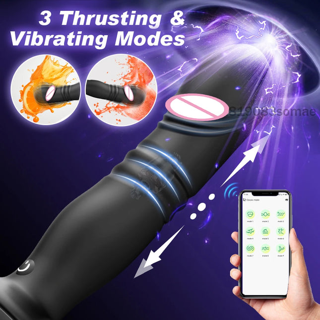 Thrusting Anal Plug Vibrator Wireless Control Prostate Massager Butt Plug Vibrating Suction Cup Dildo Adult Sex Toys for Men