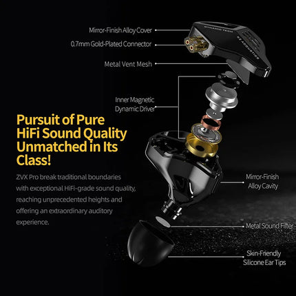 KZ ZVX Pro Earphones Dynamic HIFI Bass Earbuds in Ear Monitor Headphones Sport Noise Cancelling Headset