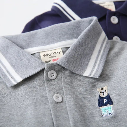 Kids Boys Long Sleeve Tees RAISE Spring 2026 Infant Babys Boys Polo Shirts Loose Bear Embroidery Striped Children Boys Pullovers