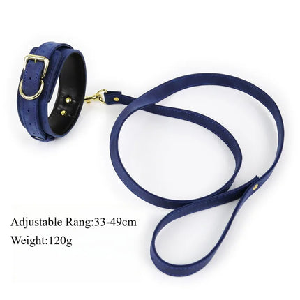Premium Grain Blue Bondage Kit Restraints Set Handcuffs Erotic Wrist Ankle Cuffs Collar with Leash BDSM Fetish Sex Adult Games