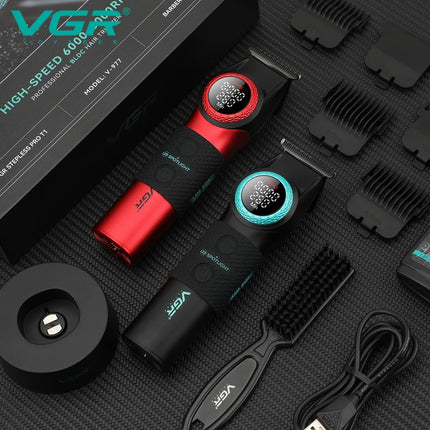 VGR V-977&377 high-end hair trimming two-piece set professional electric push shear men's LED intelligent digital men's shaver