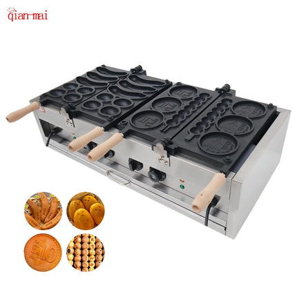 Commercial 4 in 1 Banana Egg Gold Coin Ball Bubble Waffle Machine Korean Bread Baking Machine Won Cute Face Smile Waffle Maker