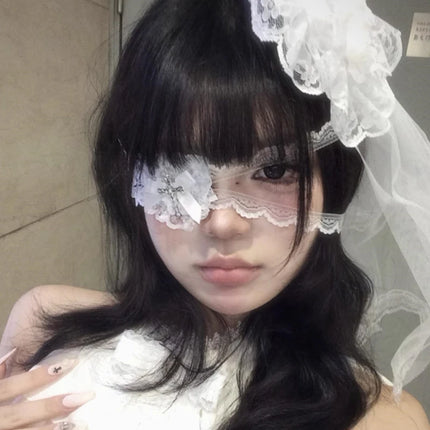 1/2Pcs Halloween Sweet Cool Punk Cross Eye Mask Lolita Dark Gothic Style Lace Bow Cosplay Accessories Women Bowknot Eye Mask