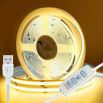 5V COB LED Strip Lights 3key Dimmable Flexible Tape Ribbon White Warm White Lighting for Room TV Mirror Backlight Wall Decor