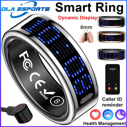 2025 Smart Ring Men Women LED Dynamic Display Screen Heart Rate Blood Oxygen Monitoring 5ATM Waterproof Multi Sports Modes Gifts
