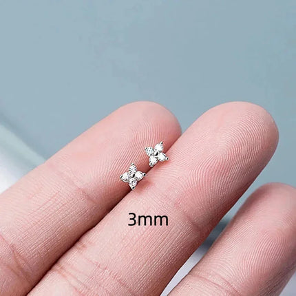 Classic Trendy Little Lucky Zircon Four Leaf Flower Stud Earrings for Women High Quality Stainless Steel Piercing Jewelry Gift