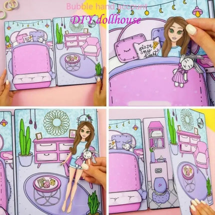No Cutting Paper Doll House Girl Play Repeatedly Handmade Paper Doll Quiet Book DIY Toy Princess DIY Cute Princess Book