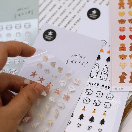 Suatelier Mini Stickers Korean Cartoon Dinosaur Animal Scrapbooking DIY Nail Sticker Junk Journal Diary Decor Craft Supplies
