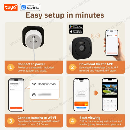 3MP 2K Tuya Window Camera,2.4GHz & 5GHz WiFi Indoor Cameras for Home Security W/Color Night Vision,Person Motion Detection,Easy