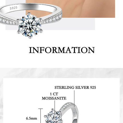PERFANY 0.5-3CT Moissanite Ring For Women S925 Pure Silver Sparkling Engagement Ring Wedding High-end Jewelry