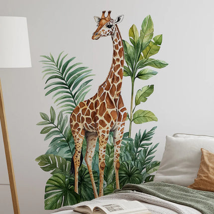 Contemporary Giraffe & Greenery Wall Decal - Self-Adhesive, Multi-Surface Home Decor for Bedroom, Living Room, Entryway