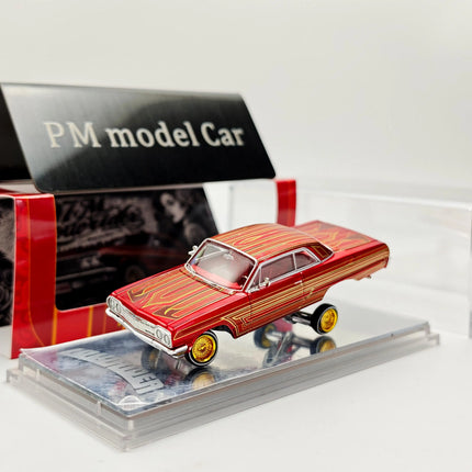 In Stock 97M 1:64 Chevrolet Impala 1964 Low Rider Red & White New Color Alloy Diecast Model Car Collectible Gift Static Display