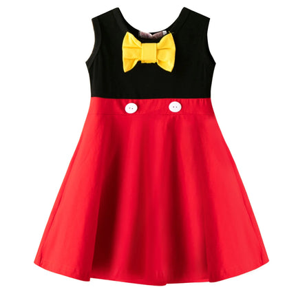 Disney Anime Lilo&Stitch Cartoon Dress for Girls Summer Hawaiian Red Leaf Print Kids Cosplay Knee Length Flying Sleeves Dresses