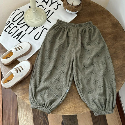 Autumn and Winter Corduroy Sports Pants, Korean Style Harem, Trendy Cartoon Jacquard, Class A, No Fluorescent Agents