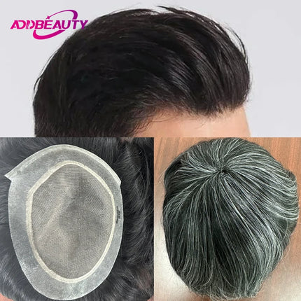 Men Capillary Prosthesis Swiss Lace PU Man Toupee Real Human Hair Wig Breathable Lace Inviible PU Natural Human Hairpiece Topper