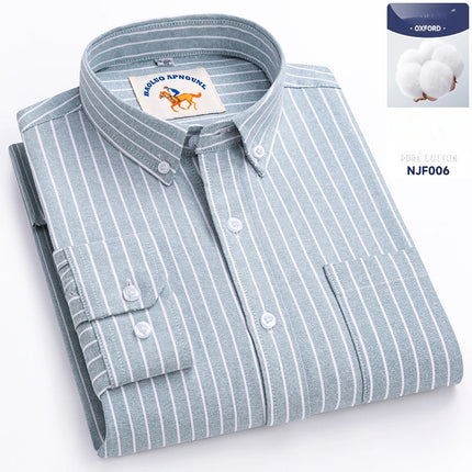 Plus Size 5XL 100% Cotton Oxford Long Sleeve Shirts for Men Slim Fit Formal Plain Shirt Striped Tops Office White Business Cloth