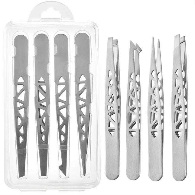 Tweezers Set 3-4pcs Premium Stainless Steel Eyebrow Precision Sharp Tip Tweezers for Body Ingrown and Facial Hair Removal