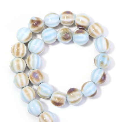 1 Strand  Pumpkin Shape Stripe Ceramics Beads Colorful Floral Glaze Beads for Jewelry Making DIY Loose Spacer Beads Accessories