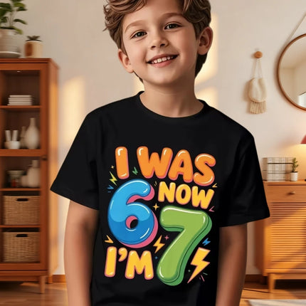 67 Meme T-Shirt for Kids 6-7 Years Old Birthday Party Gifts Summer Short Sleeve Tees Crew Neck Graphic Y2k Children's Clothing