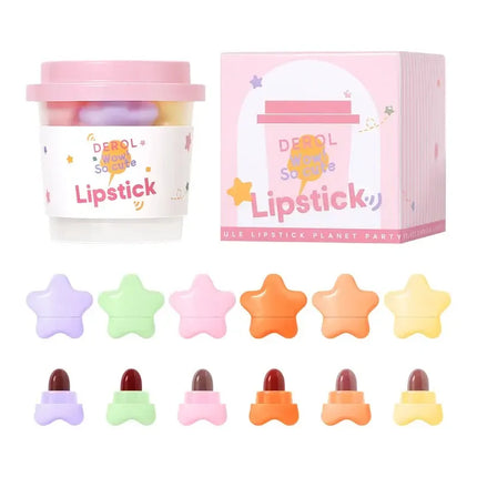 6pcs/set Long Lasting Star Mini Lipstick, Candy Color Matte Velvet Mist Portable Waterproof Lipstick Set