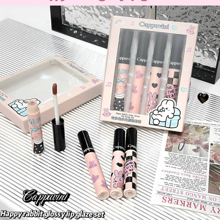 Four Color Happy Rabbit Water Gloss Lip Glaze Set Light and Smooth Texture Moisturizing Easy to Color Lip Gloss Lipstick
