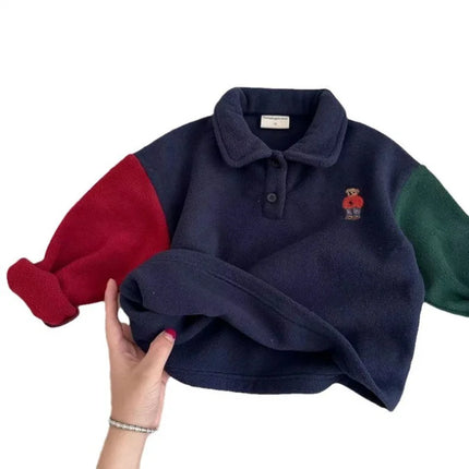 Children's Sweatshirts Double-sided Velvet Polo Shirt for Boys Girls Lapels Thicken Base Long-sleeved Bottoming Shirt Tops