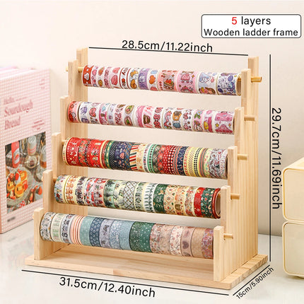 1pc multifunctional wooden tape and sticker storage rack suitable for necklace organizer for office desktop storage display rack