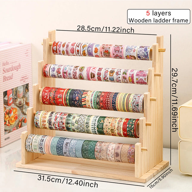 1pc multifunctional wooden tape and sticker storage rack suitable for necklace organizer for office desktop storage display rack