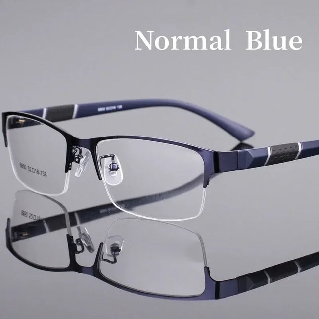 Business Men's Photochromic Myopia Glasses Unisex Half Frame Square Near Sight Eyeglasses Optical Prescription Minus Eyewear