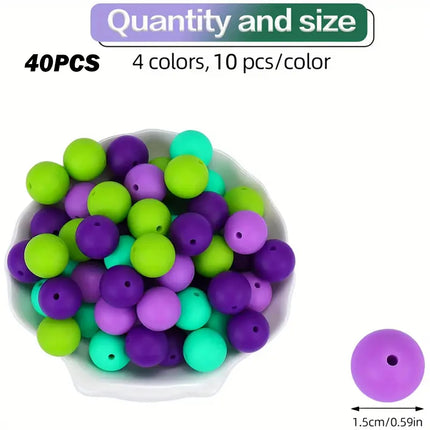 40/80PCS 15mm silicone bead combination set, perfect for DIY handmade crafts such as keychains, necklaces, bracelets, etc.