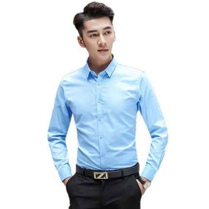 Slim Fit Long Sleeve Silk Men's Shirt Hong Kong Style Workwear Iron-Free Professional Shirt Youth Fashion Spring