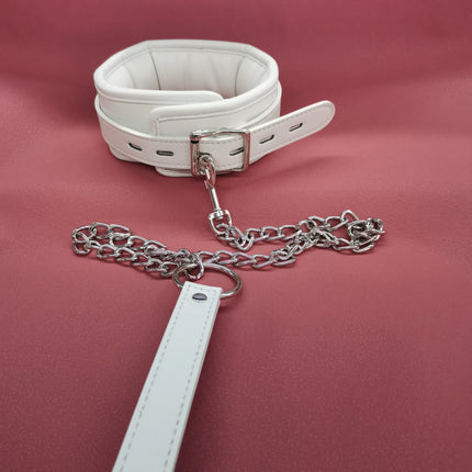PU Leather Soft Padded White Handcuffs Ankle Cuffs Wrist Bondage Restraints Neck Collar BDSM Bondage Slave Erotic Adult Sex Toys
