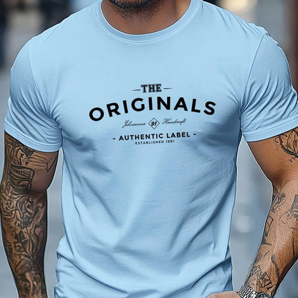 100% pure cotton men's loose T-shirt breathable casual fashion letter pattern printed short sleeved round neck top