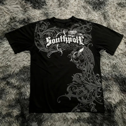 Classic Y2K Gothic Style T-shirt Print Oversized T Shirt High Street Shirts Gothic Round Neck Cotton Tops New Mens Women T Shirt