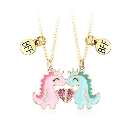 2Pcs Cute Cartoon Animal Magnetic Necklace Exquisite Kawaii Pendant Best Friends Couple Jewelry Accessories Party Birthday Gift