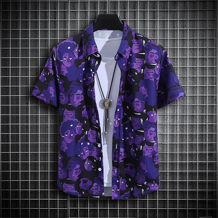 Stripe Men's Shirt Flower 3D Print Shirt Casual Short-sleeved Tops Beach Party Shirts Man Hawaiian Shirt Male Clothes Loose