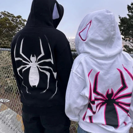 Full Zip Up Spider Hoodie Women Men Streetwear Harajuku Graphic Oversized Jacket Hood Shirt Punk Gothic Y2K Clothes Sweatshirt