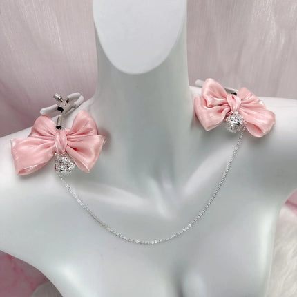 Pink Streamer Bow Anal Plug Nipple Clip BDSM Cosplay Cuet Buttplug Dildo Vaginal Anal Stimulation Sex Toy for Women Adult Game