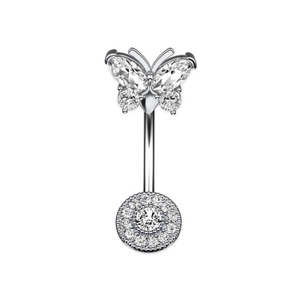 1PCS Stainless Steel CZ Belly Button Piercing Heart Navel Barbell Jewelry Butterfly Belly Button Ring Sexy Navel Ring For Women
