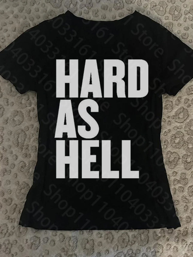 Punk Gothic Printing Slim Fit T-shirts Emo girls Retro Letter Printing Y2K Women Clothing 2000s Fashion Casual T-shirts Summer