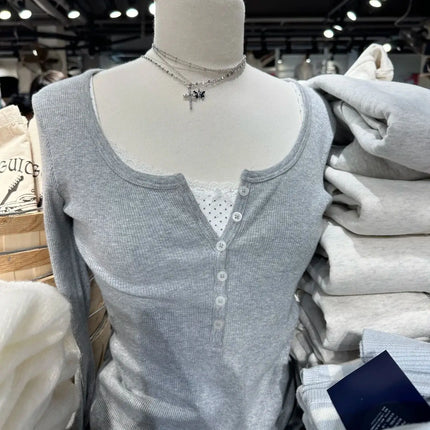 Pink Striped Slim Long Sleeve Tees Women Spring Casual Cotton O-neck Tshirt New Tops Clothes Sweet Cute  Vintage T-shirts Y2K
