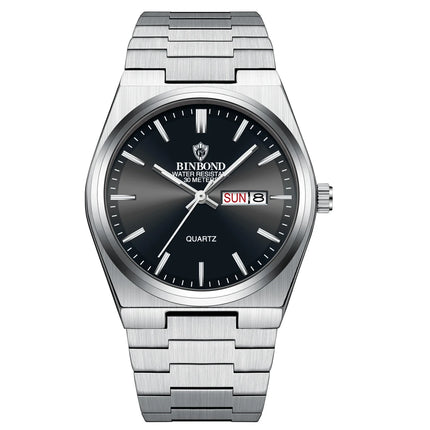 BINBOND 102 Couple Quartz Watch Men's Original Watch Waterproof Night Light Date Week Stainless Steel Men's and Women's Watch