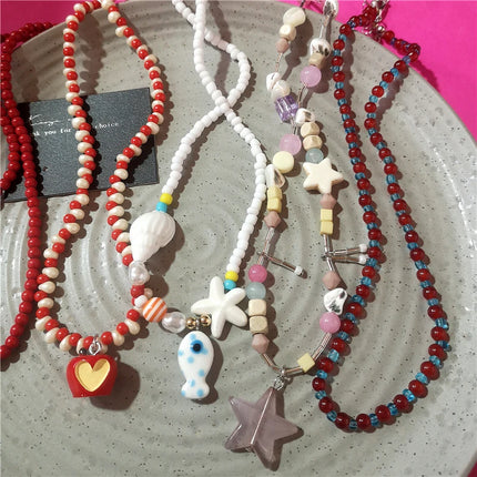 2026 Handmade Resin Star Fruit Ceramic Fish Rice Beads Choker Beaded Necklace For Women Beach Party Aesthetic Charm Jewelry Gift