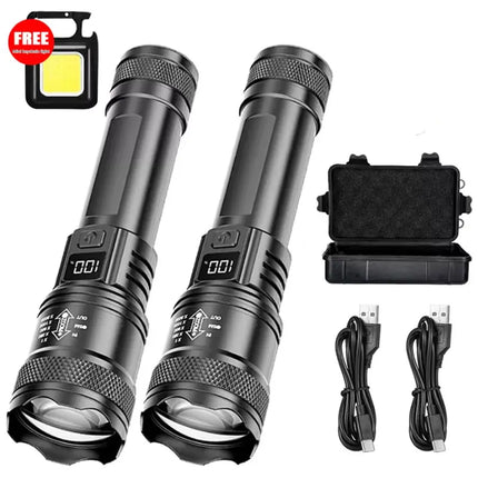 1/2pcs/A Set High-power Flashlight Rechargeable Torch with Display Zoomable Battery Light Camping Hiking Lantern Emergency Lamp