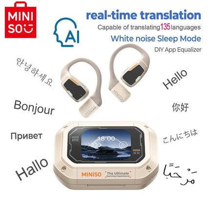 AI MINISO M98 Wireless Headphones OWS Sports Bluetooth Earphones Gaming Headset AI Translator Earbuds APP LCD Touch Screen IPX5